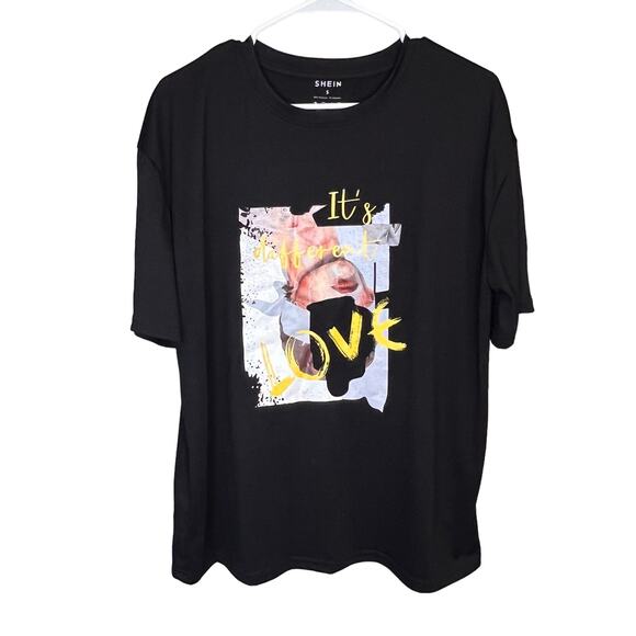 SHEIN Tops - SHEIN It's Different Love Slogan Graphic Drop Shoulder Oversized Shirt Small